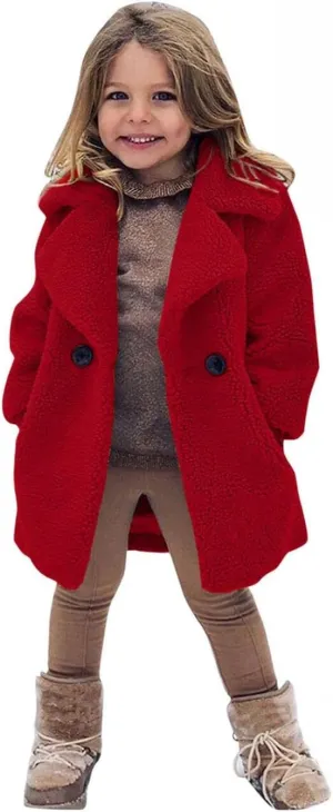 Toddler Baby Girls Duffle Overcoat Winter Fleece Sherpa Jacket Windproof Thick Cardigan Trench Lapel Parka Coat for Kids