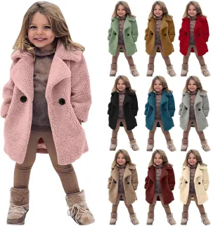 Toddler Baby Girls Duffle Overcoat Winter Fleece Sherpa Jacket Windproof Thick Cardigan Trench Lapel Parka Coat for Kids