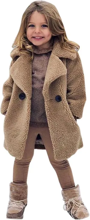Toddler Baby Girls Duffle Overcoat Winter Fleece Sherpa Jacket Windproof Thick Cardigan Trench Lapel Parka Coat for Kids