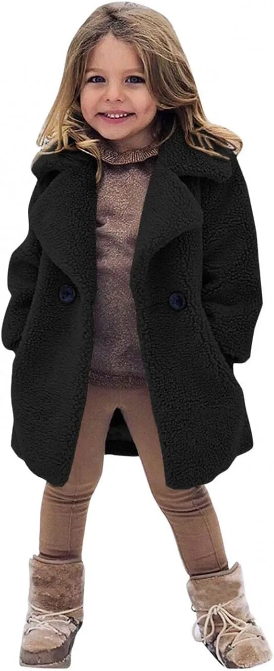 Toddler Baby Girls Duffle Overcoat Winter Fleece Sherpa Jacket Windproof Thick Cardigan Trench Lapel Parka Coat for Kids