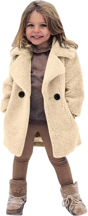 Toddler Baby Girls Duffle Overcoat Winter Fleece Sherpa Jacket Windproof Thick Cardigan Trench Lapel Parka Coat for Kids