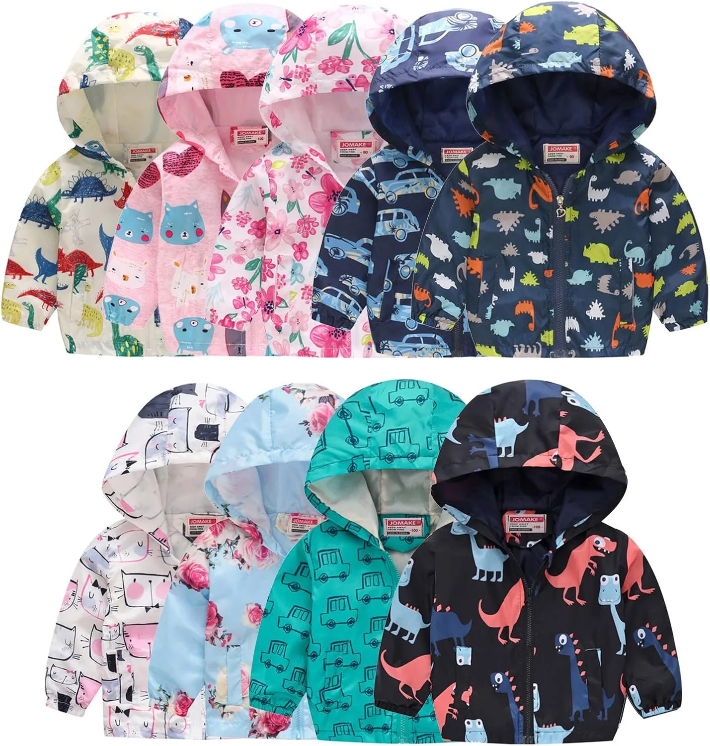 Toddler Boys Girls Floral Printed Coats Windproof Jacket Hooded Trench Lightweight Zipper Hooded Coats Winter Outerwear