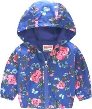 Toddler Boys Girls Floral Printed Coats Windproof Jacket Hooded Trench Lightweight Zipper Hooded Coats Winter Outerwear