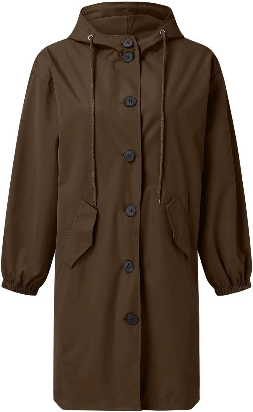Trench Coat Women Lightweight Waterproof Rain Jacket Dressy Casual Long Winter Coats Fall Fashion Windbreaker with Hood 2024