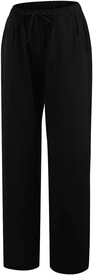 TUNUSKAT Womens Wide Leg Linen Pants Summer High Waist Cotton Palazzo Trousers Lounge Flowy Boho Slacks Beach Travel Outfits
