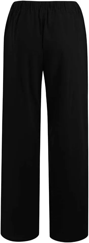 TUNUSKAT Womens Wide Leg Linen Pants Summer High Waist Cotton Palazzo Trousers Lounge Flowy Boho Slacks Beach Travel Outfits