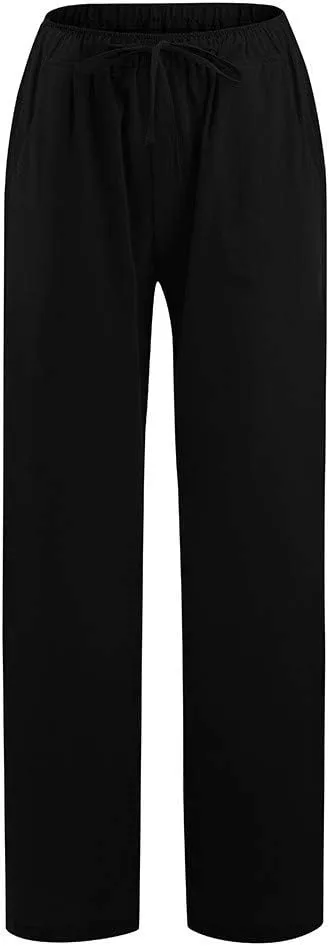 TUNUSKAT Womens Wide Leg Linen Pants Summer High Waist Cotton Palazzo Trousers Lounge Flowy Boho Slacks Beach Travel Outfits