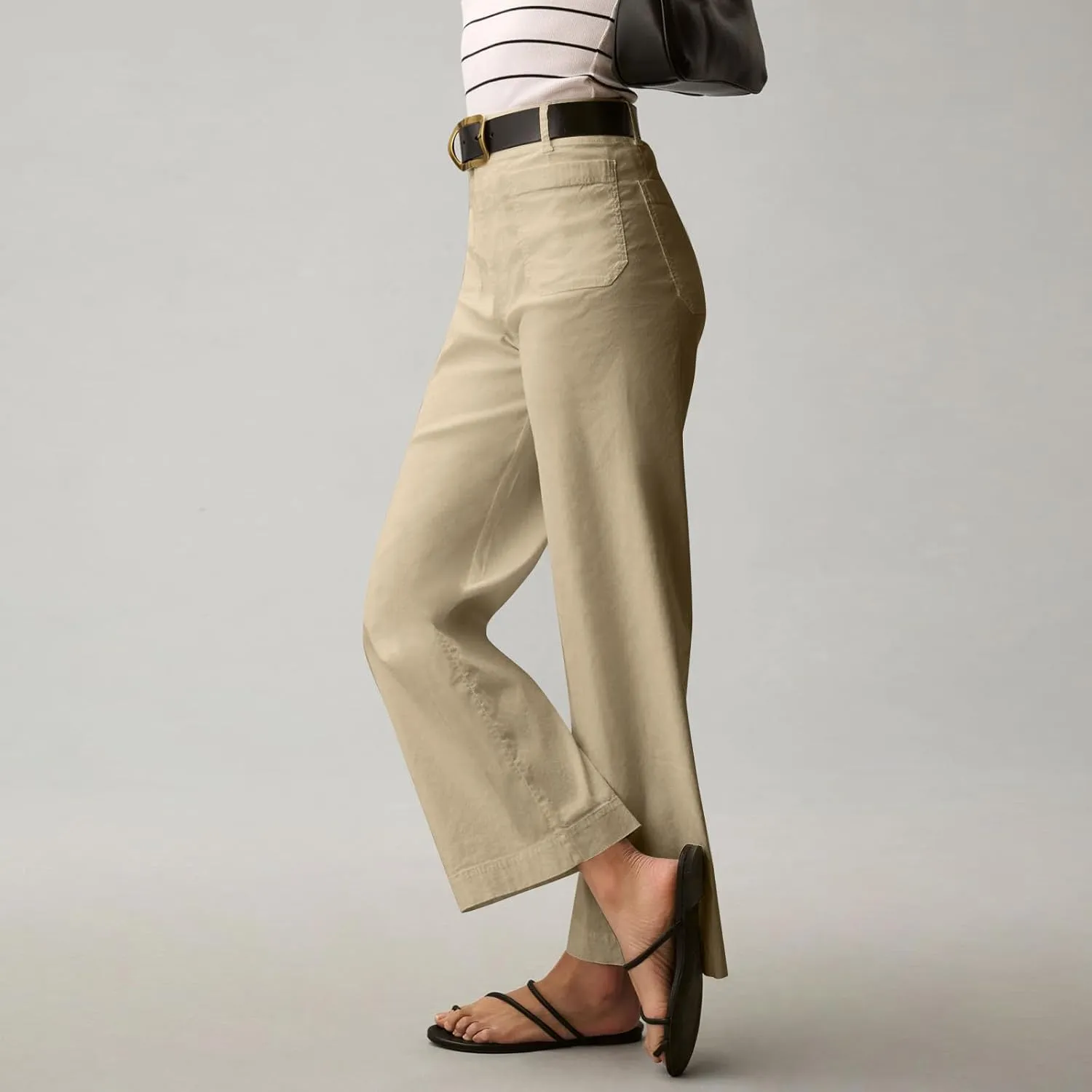 Twill Stretch Cropped Wide Leg Pants for Women Business Casual High Waist Chino Pants Office Work Ankle Jeans w/Pocket