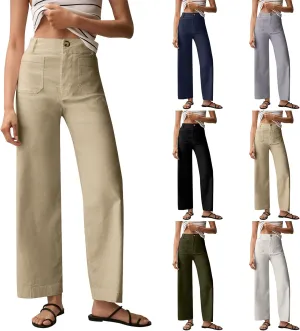 Twill Stretch Cropped Wide Leg Pants for Women Business Casual High Waist Chino Pants Office Work Ankle Jeans w/Pocket
