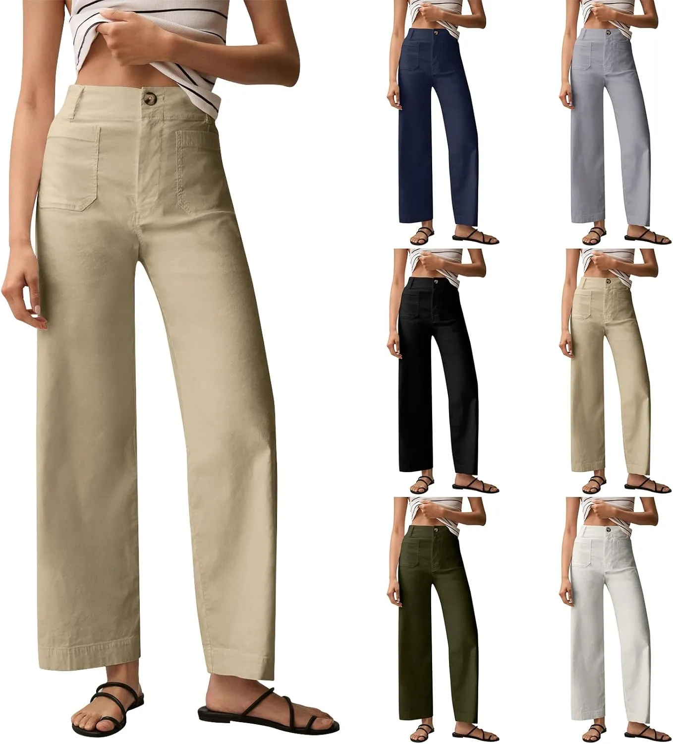 Twill Stretch Cropped Wide Leg Pants for Women Business Casual High Waist Chino Pants Office Work Ankle Jeans w/Pocket