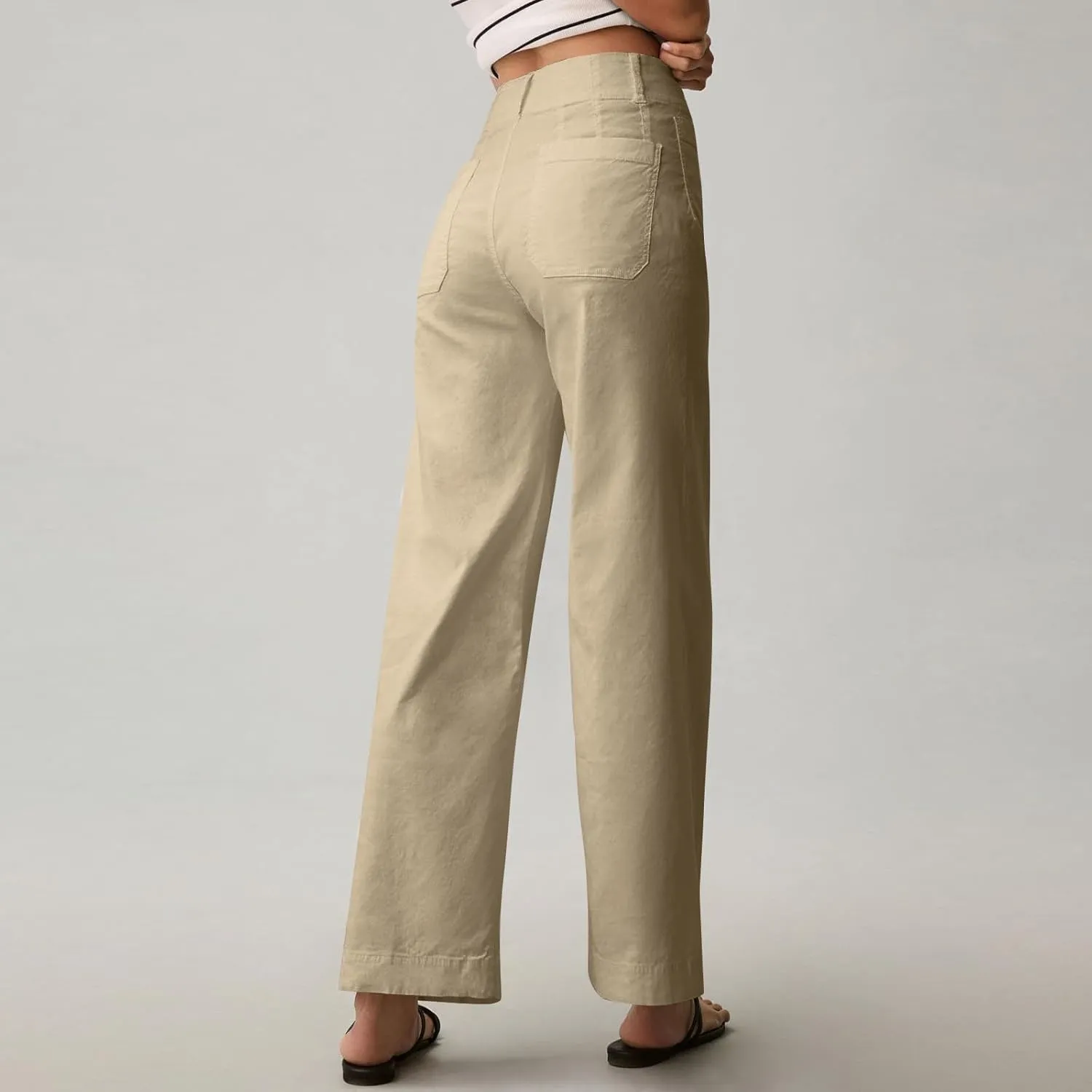 Twill Stretch Cropped Wide Leg Pants for Women Business Casual High Waist Chino Pants Office Work Ankle Jeans w/Pocket