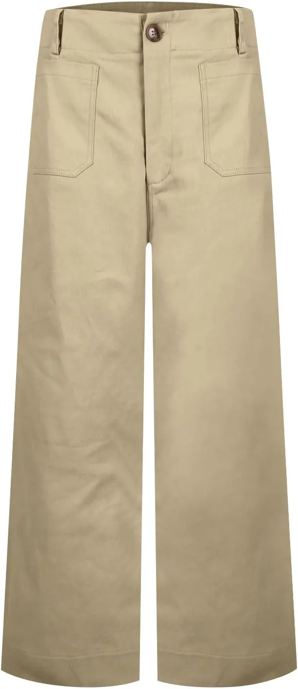 Twill Stretch Cropped Wide Leg Pants for Women Business Casual High Waist Chino Pants Office Work Ankle Jeans w/Pocket