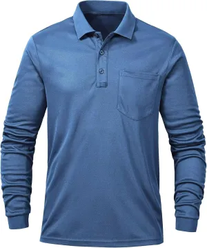 Tyhengta Men's Polo Shirt Long Sleeve Quick Dry Athletic Performance Shirts Pique Golf Shirt