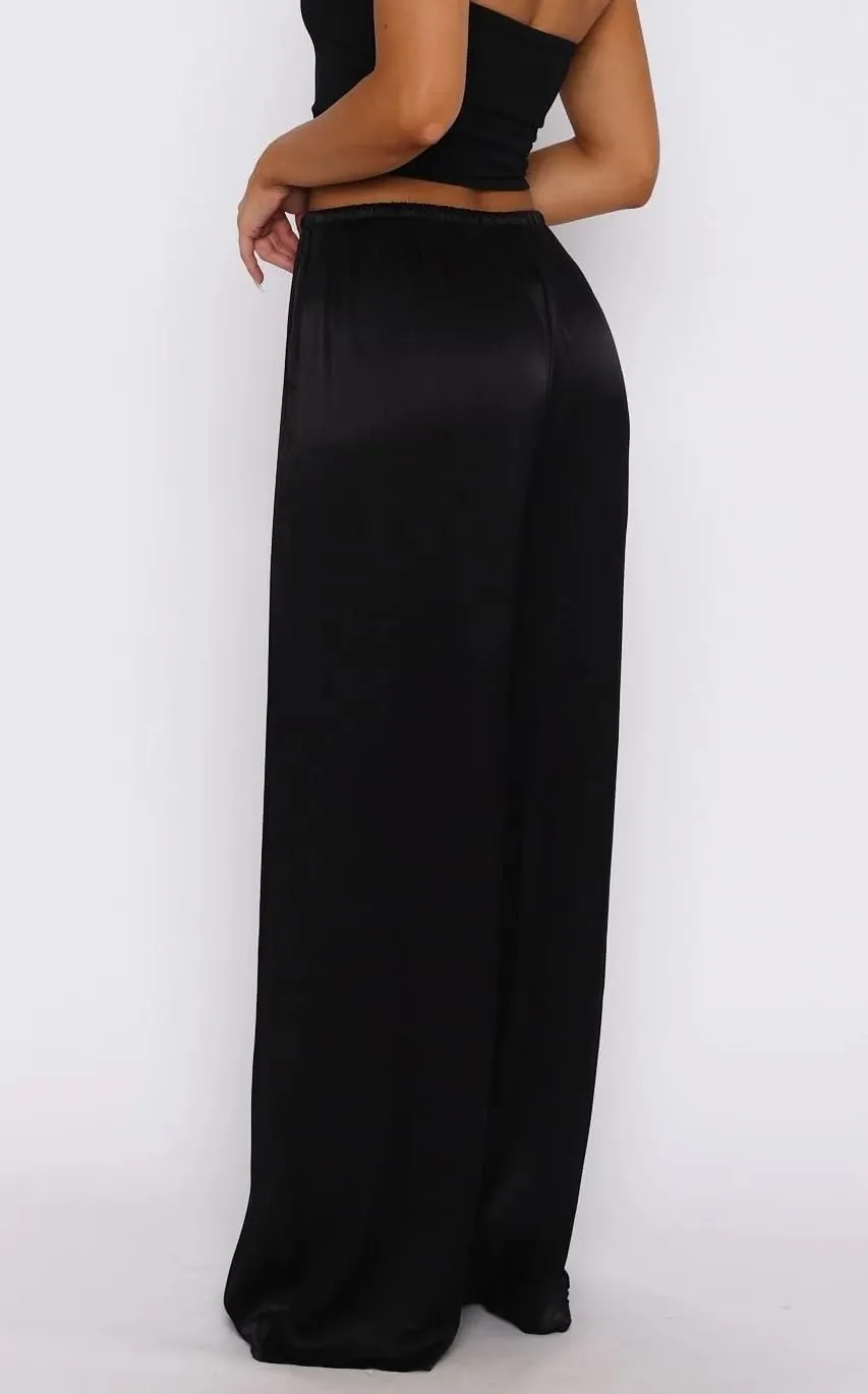 UAURORAO Satin Pants for Women Dressy Silk Wide Leg Lounge Pants Elastic Drawstring Casual Long Flowy Trousers