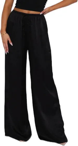 UAURORAO Satin Pants for Women Dressy Silk Wide Leg Lounge Pants Elastic Drawstring Casual Long Flowy Trousers
