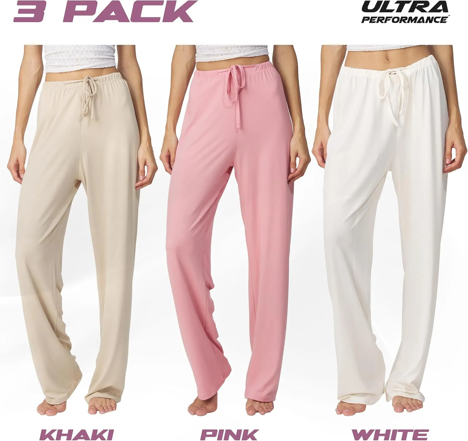 Ultra Performance Womens Pajama PJ Pants 3 Pack Lounge Bottoms Pajamas for Women (Avail in Plus Sizes)