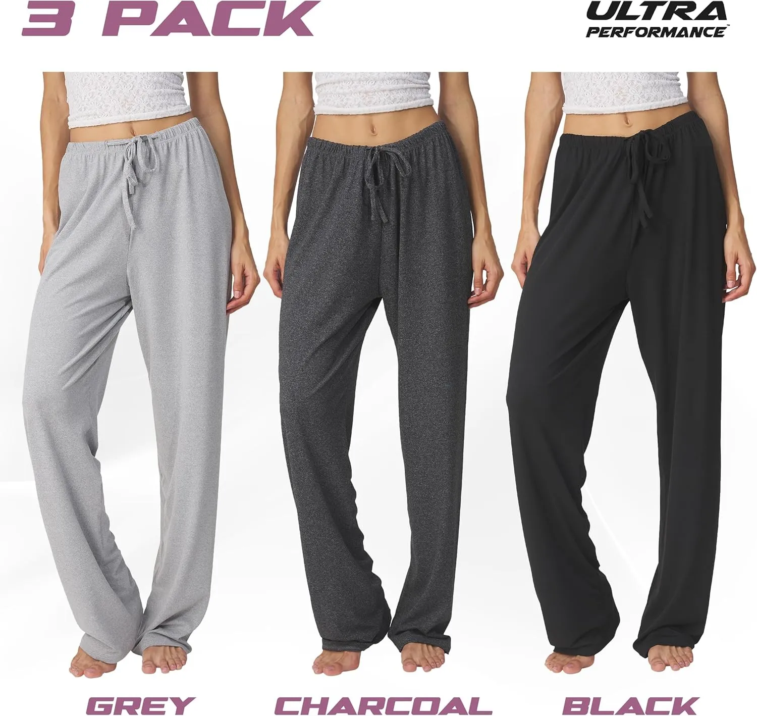 Ultra Performance Womens Pajama PJ Pants 3 Pack Lounge Bottoms Pajamas for Women (Avail in Plus Sizes)
