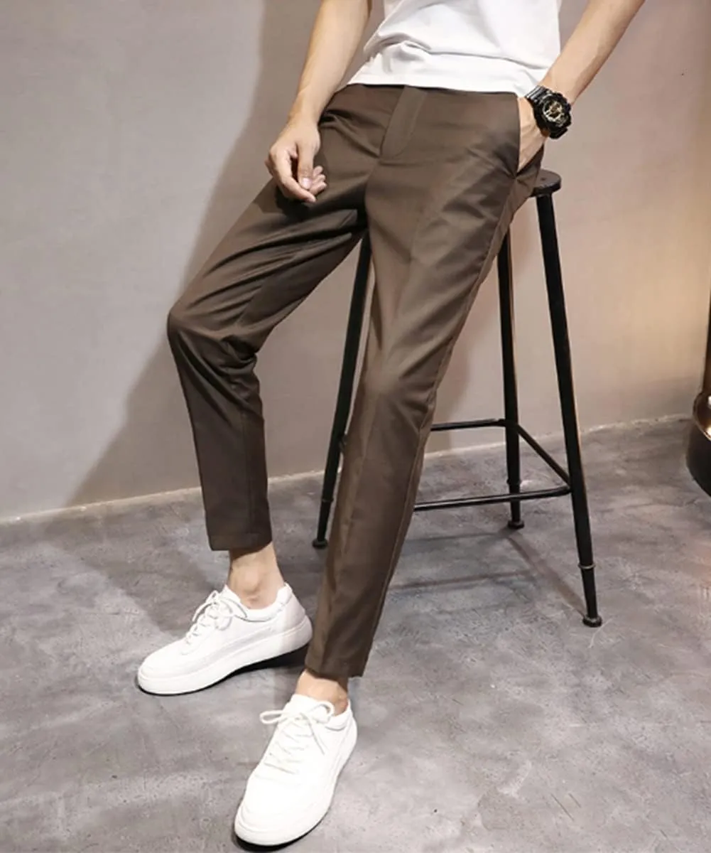 utcoco Men's Cropped Suit Pants Slim-Fit Ankle Length Dress Pants