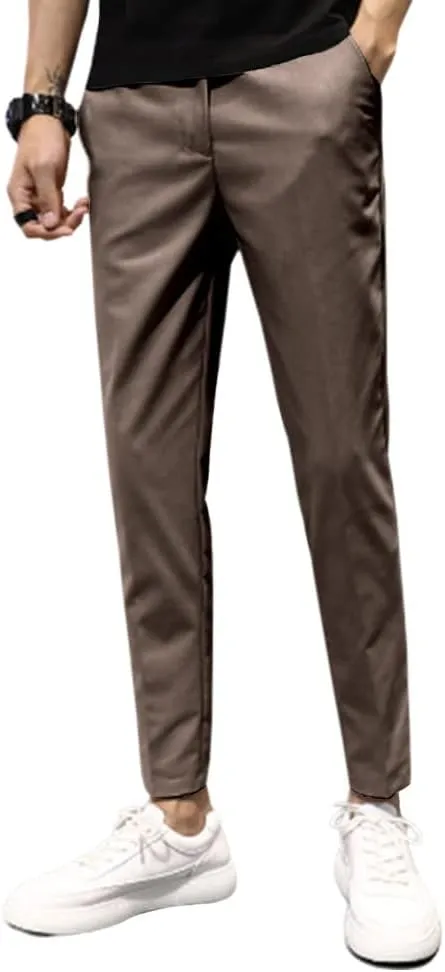 utcoco Men's Cropped Suit Pants Slim-Fit Ankle Length Dress Pants