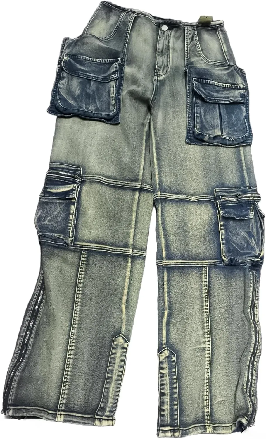 Vakkest Denim Cargo Jeans for Women High Waisted Loose Baggy Straight Wide Leg Stretch Pants Y2K Streetwear with Flap Pockets
