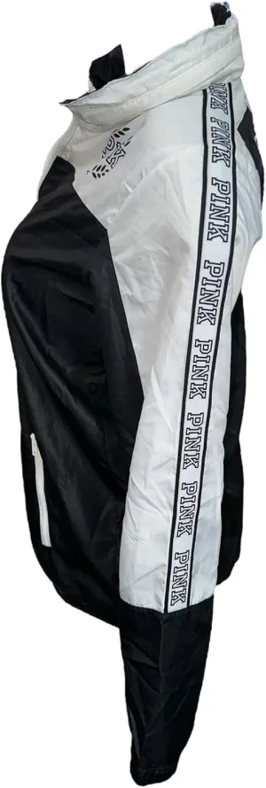 Victoria's Secret Pink Anorak Windbreaker Hoodie Jacket Full Zip Size XS/Small Color Black/White New