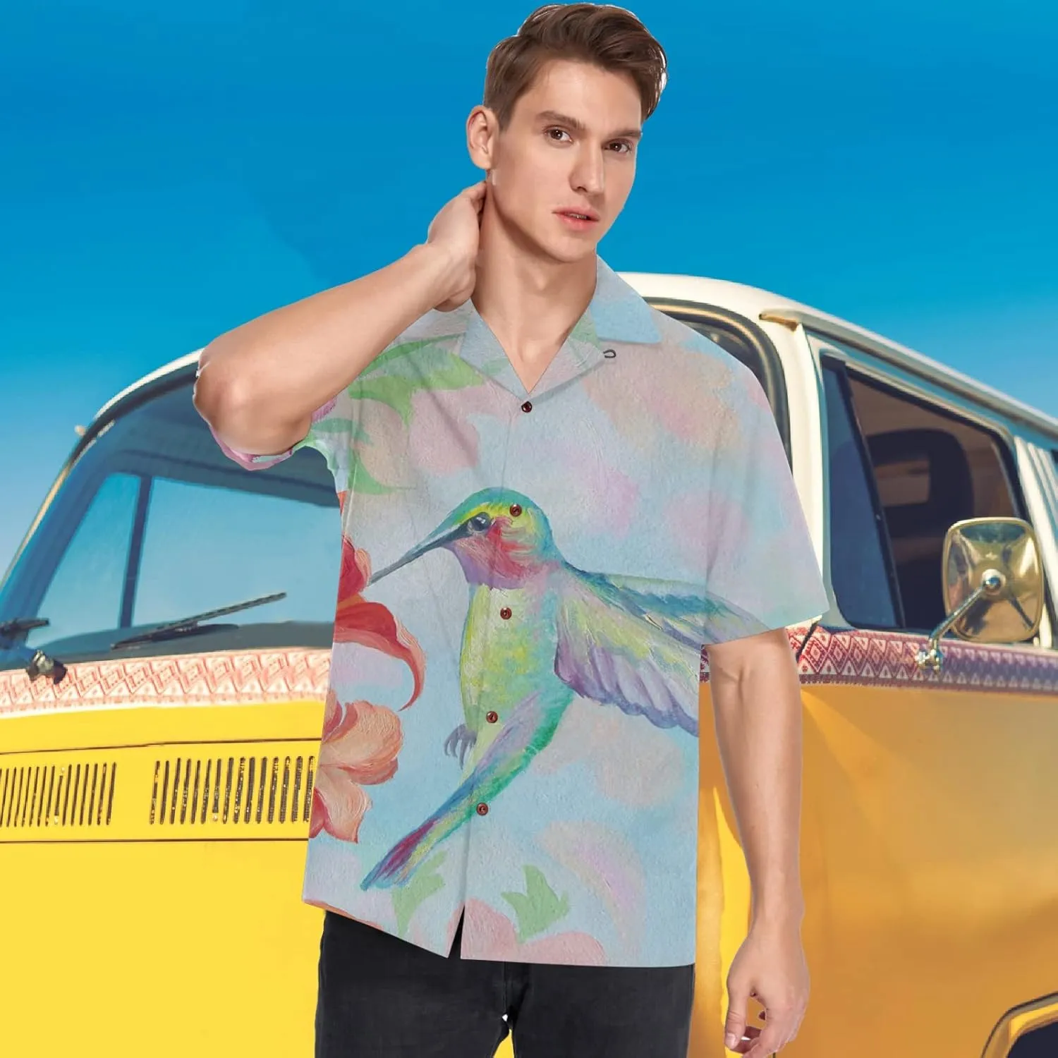 visesunny Mens Casual Button Down Short Sleeve Hawaiian Shirt Aloha Shirt
