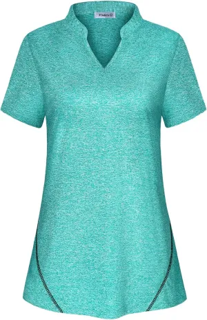 Vldnery Womens Golf Shirt Moisture Wicking V Neck Athletic Loose Yoga Workout Polo Shirt