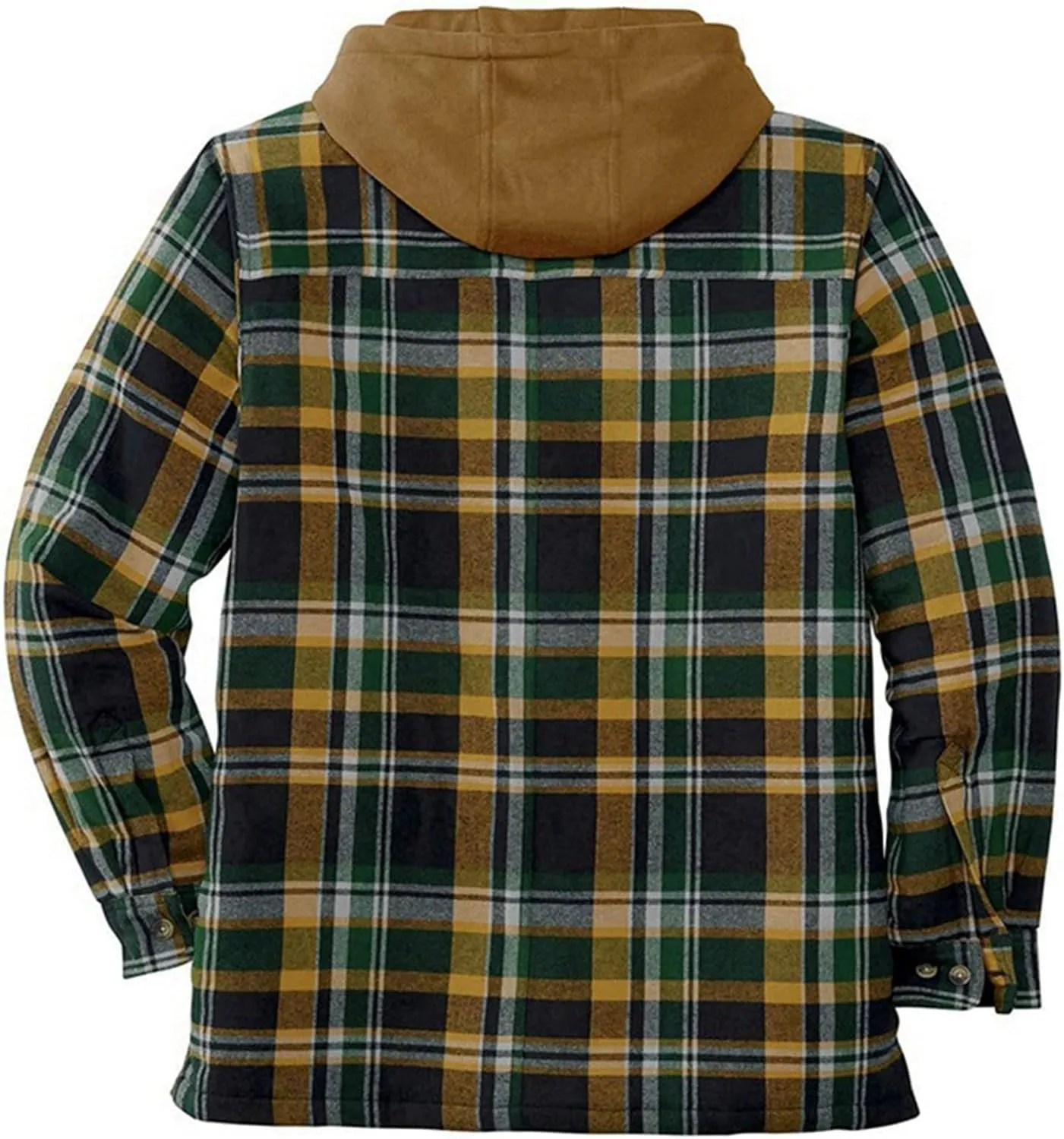 WANZZXCSL Men's Fashion Casual Men's Quilted Lined Button Down Plaid Shirt Add Velvet to Keep Warm Jacket with Hood