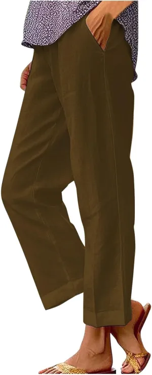 Wide Leg Linen Pants for Women Cotton and Linen Long Pants Lightweight Elastic Waist Pant Comfy Pants Women Women