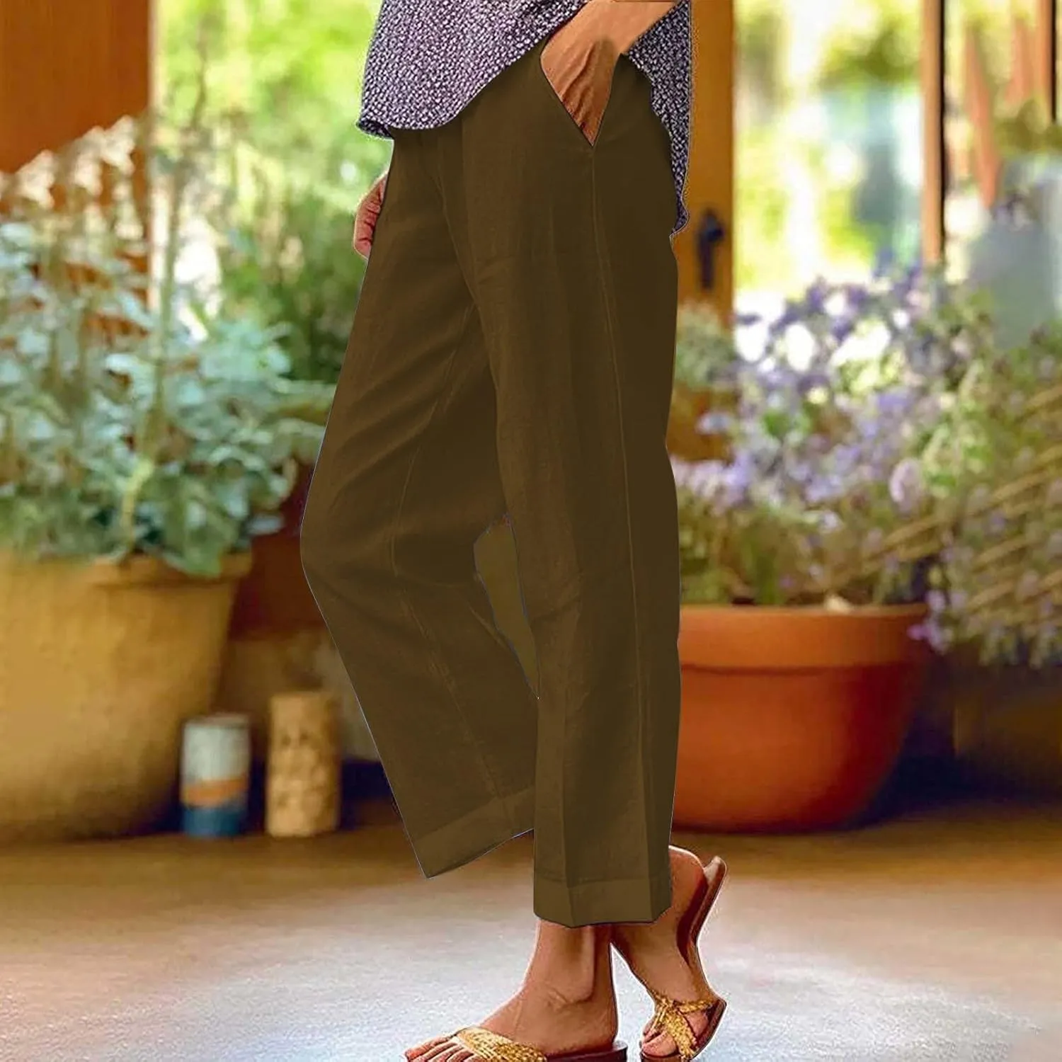 Wide Leg Linen Pants for Women Cotton and Linen Long Pants Lightweight Elastic Waist Pant Comfy Pants Women Women