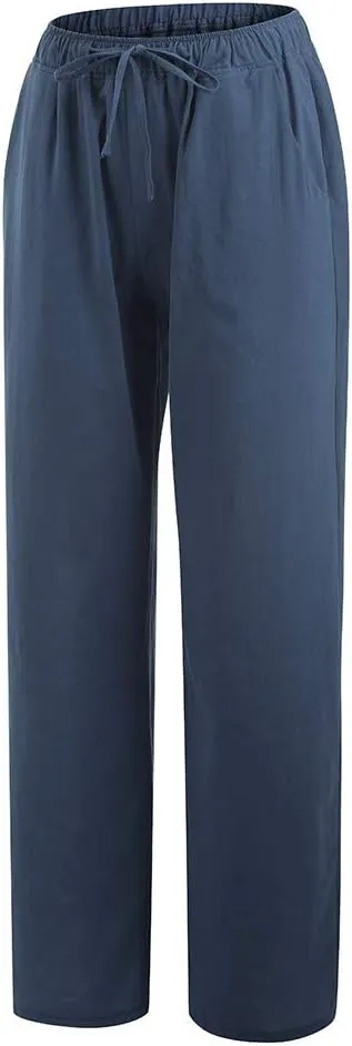 Wide Leg Linen Pants Women 2025 Summer Casual Beach Vacation Pants Lightweight Plus Size Lounge Trousers with Pockets