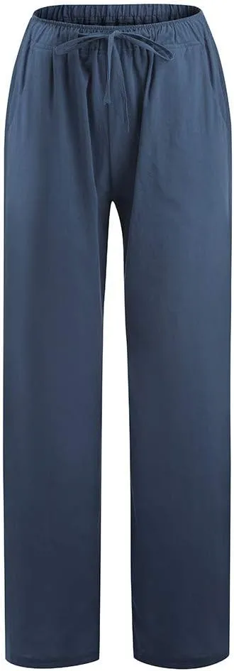 Wide Leg Linen Pants Women 2025 Summer Casual Beach Vacation Pants Lightweight Plus Size Lounge Trousers with Pockets