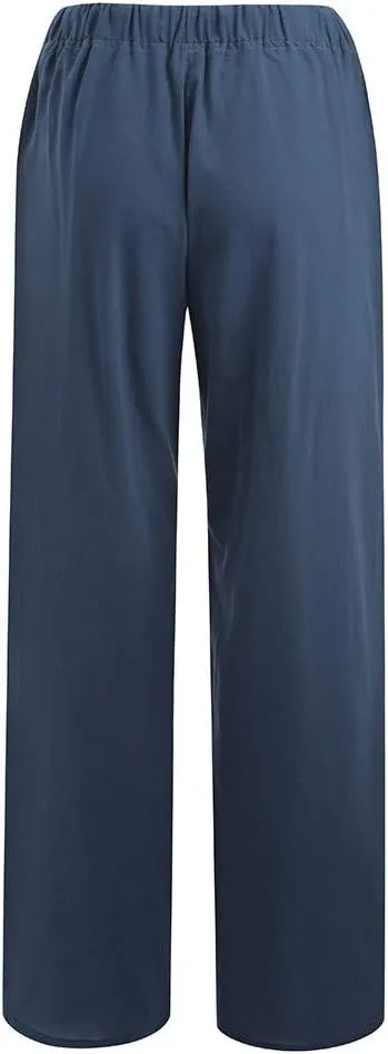 Wide Leg Linen Pants Women 2025 Summer Casual Beach Vacation Pants Lightweight Plus Size Lounge Trousers with Pockets