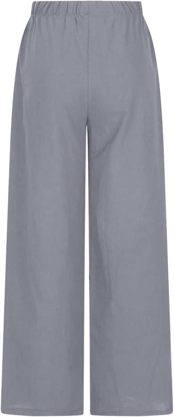 Wide Leg Summer Pants for Women Drawstring Elastic Waist Linen Trousers Lightweight Beach Palazzo Outfit with Pockets