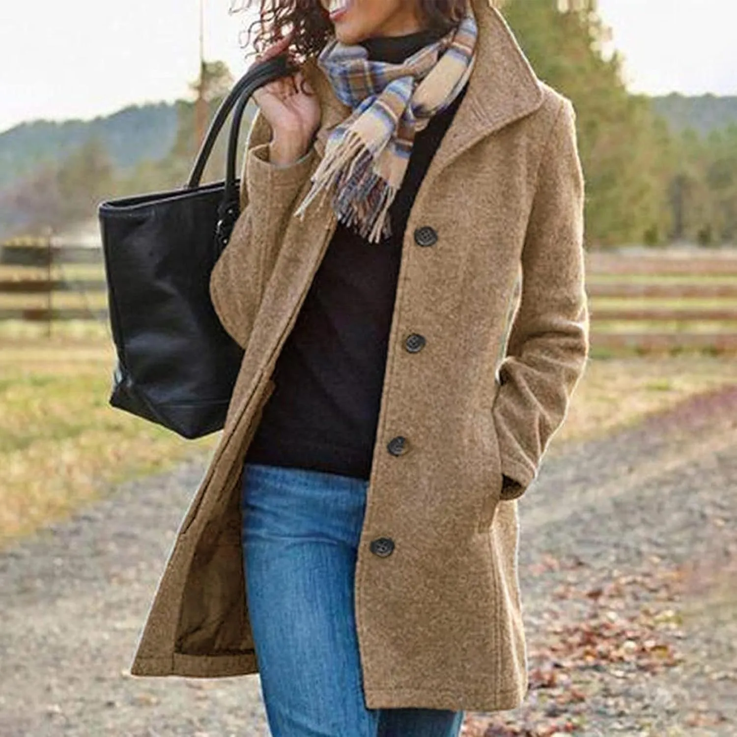 Winter Coats for Women Single Breasted Trench Coat Winter Wool Blend Pea Coat Vintage Stand Collar Casual Trench Coat