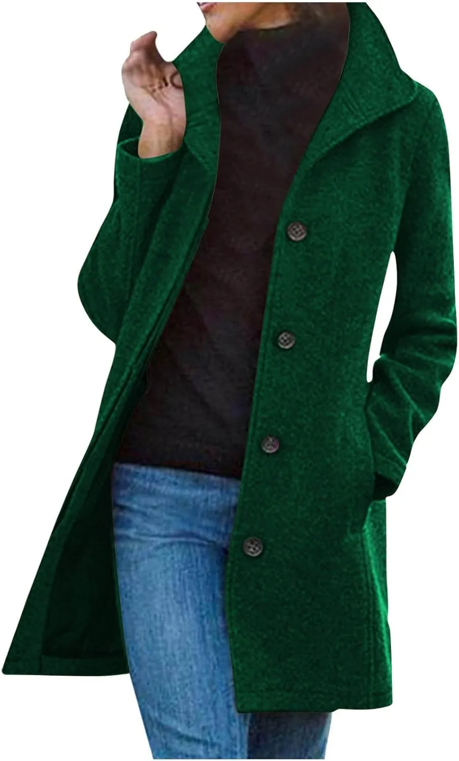 Winter Coats for Women Single Breasted Trench Coat Winter Wool Blend Pea Coat Vintage Stand Collar Casual Trench Coat
