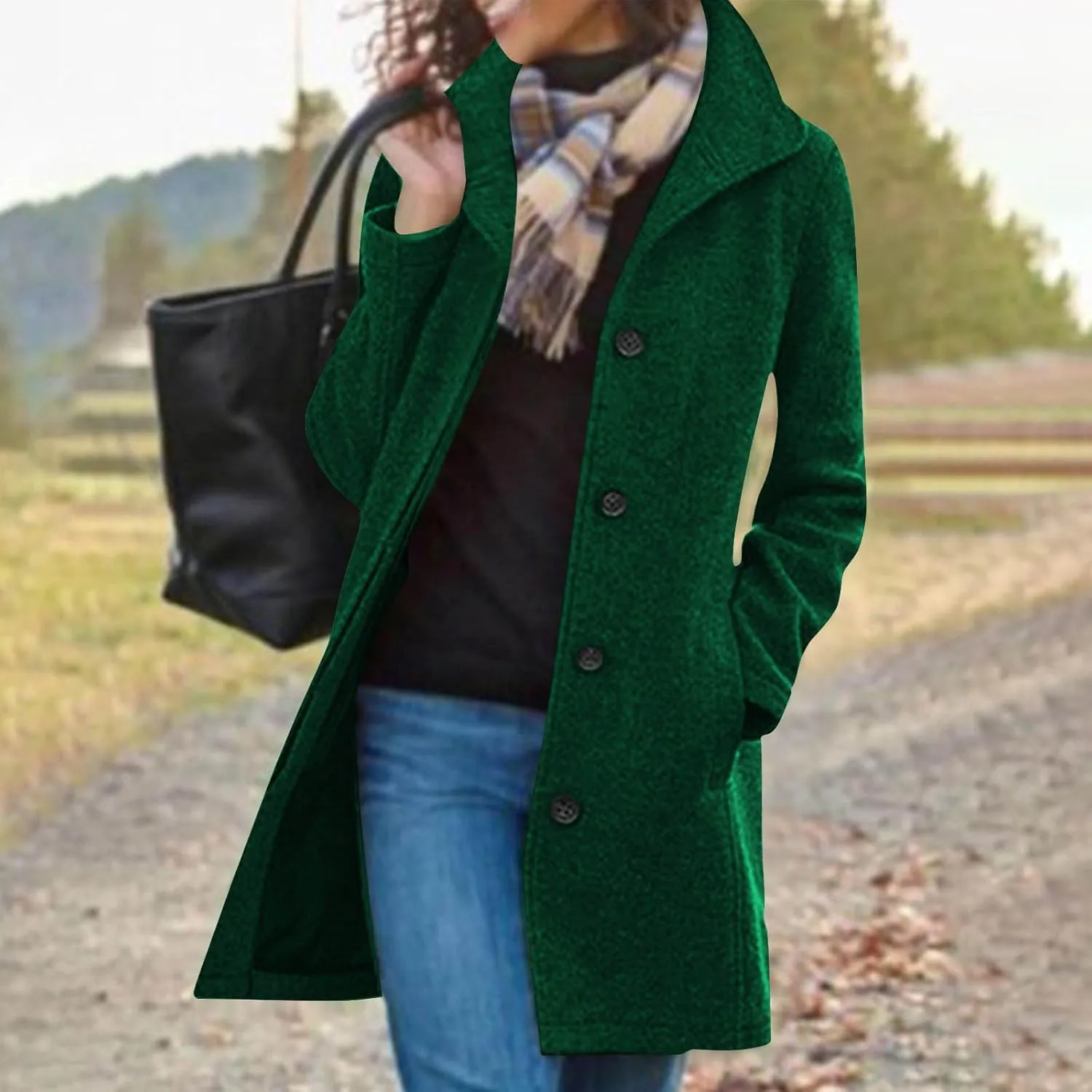 Winter Coats for Women Single Breasted Trench Coat Winter Wool Blend Pea Coat Vintage Stand Collar Casual Trench Coat