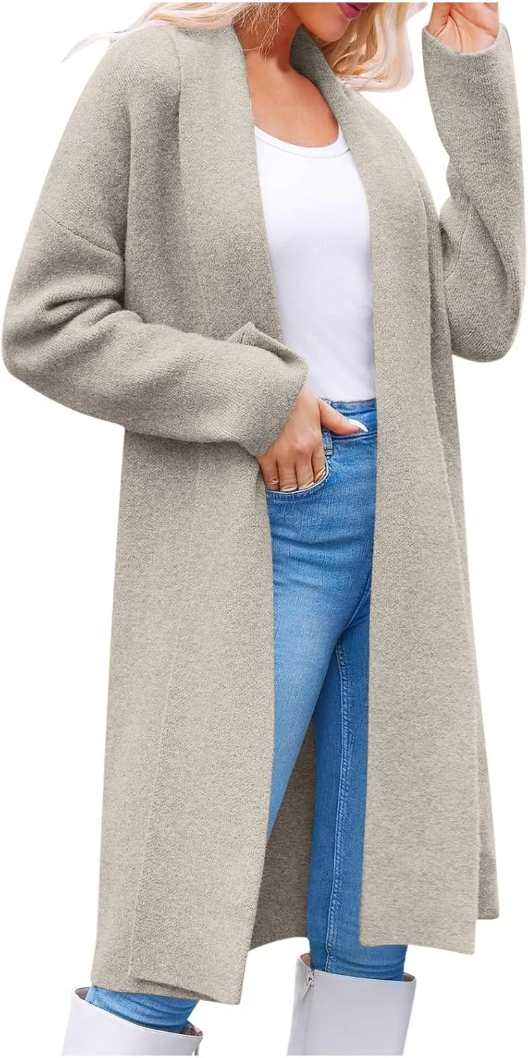 Winter Coats for Women Woolen Trench Coat Chunky Open Front Long Cardigan Slouchy Knit Fall Trendy Coatigan Jackets