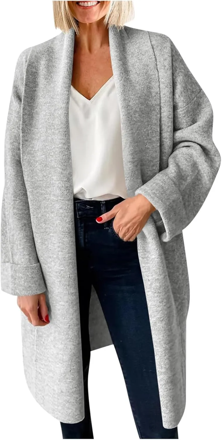 Winter Coats for Women Woolen Trench Coat Chunky Open Front Long Cardigan Slouchy Knit Fall Trendy Coatigan Jackets