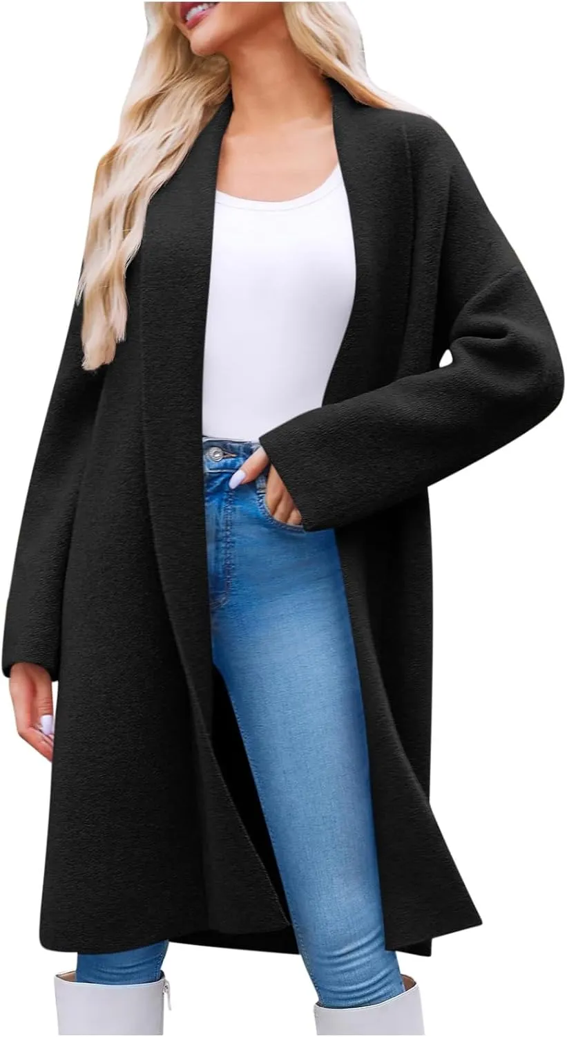 Winter Coats for Women Woolen Trench Coat Chunky Open Front Long Cardigan Slouchy Knit Fall Trendy Coatigan Jackets