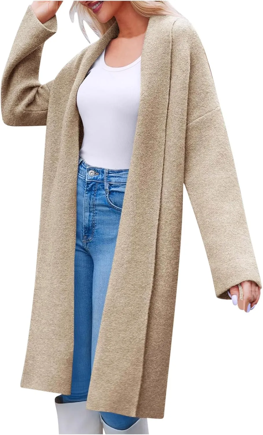 Winter Coats for Women Woolen Trench Coat Chunky Open Front Long Cardigan Slouchy Knit Fall Trendy Coatigan Jackets