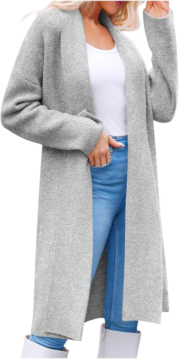 Winter Coats for Women Woolen Trench Coat Chunky Open Front Long Cardigan Slouchy Knit Fall Trendy Coatigan Jackets