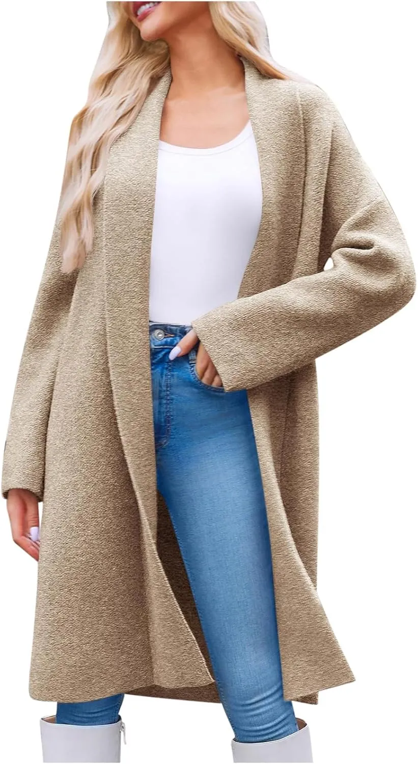 Winter Coats for Women Woolen Trench Coat Chunky Open Front Long Cardigan Slouchy Knit Fall Trendy Coatigan Jackets