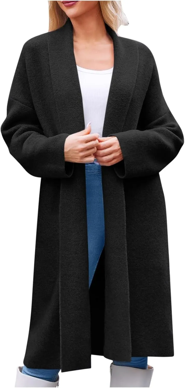 Winter Coats for Women Woolen Trench Coat Chunky Open Front Long Cardigan Slouchy Knit Fall Trendy Coatigan Jackets