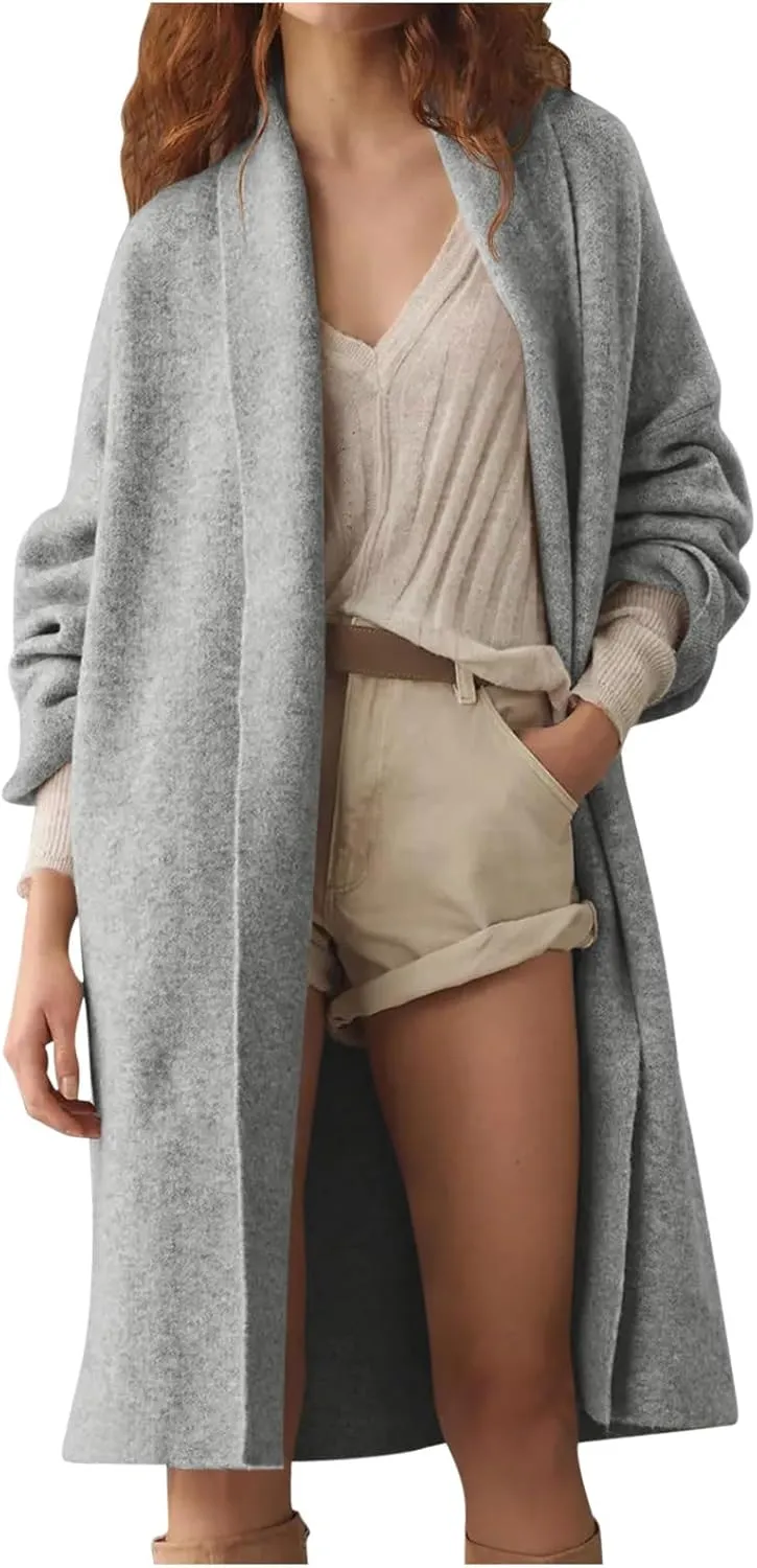 Winter Coats for Women Woolen Trench Coat Chunky Open Front Long Cardigan Slouchy Knit Fall Trendy Coatigan Jackets