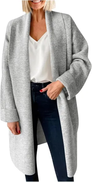 Winter Coats for Women Woolen Trench Coat Chunky Open Front Long Cardigan Slouchy Knit Fall Trendy Coatigan Jackets