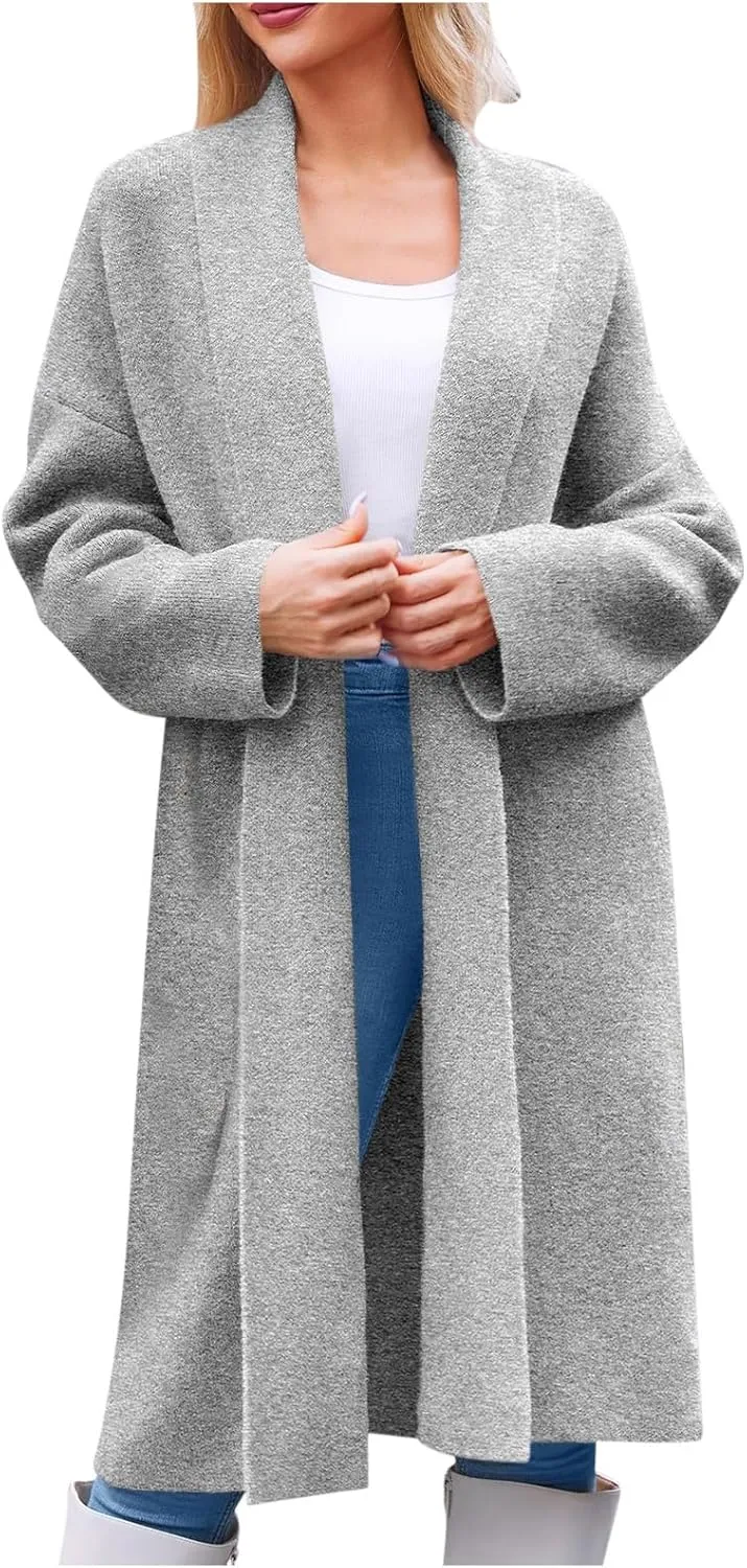 Winter Coats for Women Woolen Trench Coat Chunky Open Front Long Cardigan Slouchy Knit Fall Trendy Coatigan Jackets