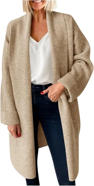 Winter Coats for Women Woolen Trench Coat Chunky Open Front Long Cardigan Slouchy Knit Fall Trendy Coatigan Jackets