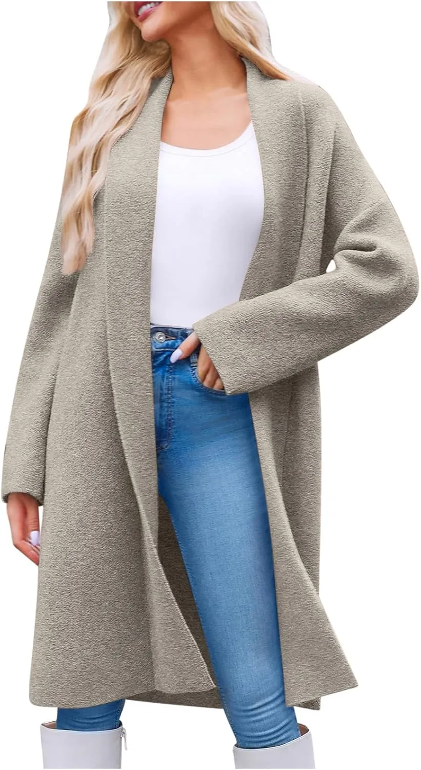 Winter Coats for Women Woolen Trench Coat Chunky Open Front Long Cardigan Slouchy Knit Fall Trendy Coatigan Jackets