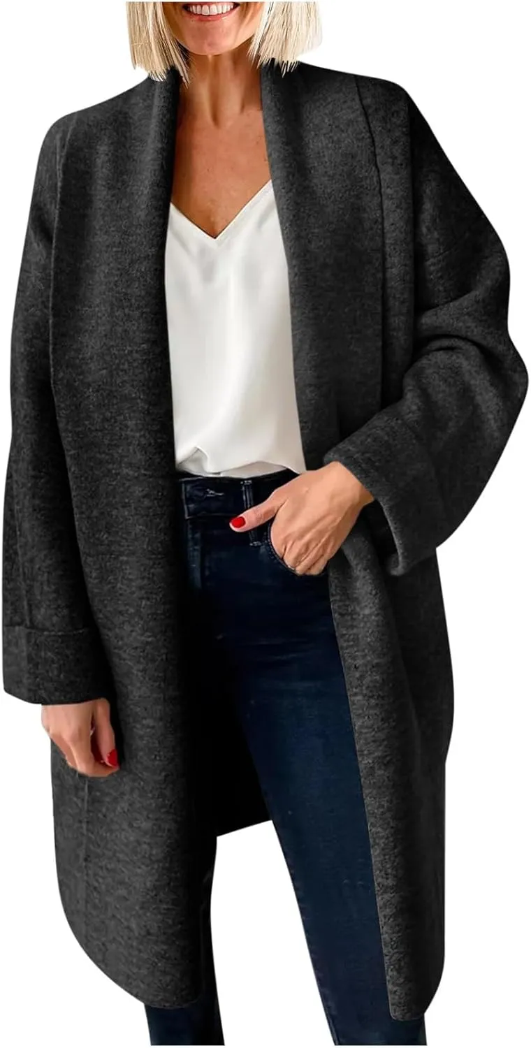 Winter Coats for Women Woolen Trench Coat Chunky Open Front Long Cardigan Slouchy Knit Fall Trendy Coatigan Jackets